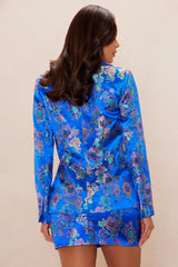 Brenda Satin Embroidered Skirt Suit Set - Royal