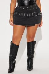 We Go Together Studded Denim Mini Skirt - Black Wash