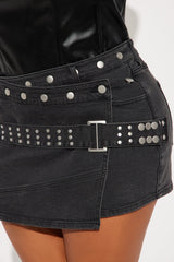 We Go Together Studded Denim Mini Skirt - Black Wash