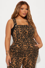 Causing A Scandal Leopard Print Denim Overalls - Brown/combo