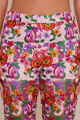 Aubrey Floral Lace Trouser Pant - Pink/combo