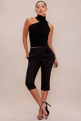 Elise Floral Applique Capri Pant - Black