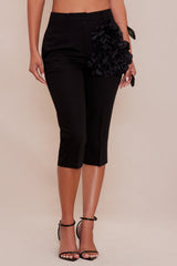 Elise Floral Applique Capri Pant - Black