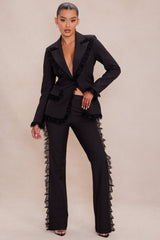 Natalie Lace Trim Blazer Suit Set - Black