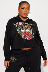 Ed Hardy Retro Tiger Zip Front Hoodie - Black
