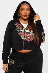 Ed Hardy Retro Tiger Zip Front Hoodie - Black