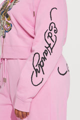 Ed Hardy New York Eagle Zip Front Hoodie - Pink