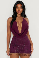Make An Entrance Embellished Mini Skirt Set - Plum
