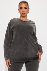 Stepping Out Mineral Wash Long Sleeve Legging Set - Charcoal
