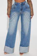 Feeling The Pressure Cuffed Straight Leg Jeans - Medium Wash
