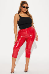 Late Night Texts Vinyl Capri Pant - Red