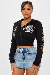 Love Kills Ed Hardy Zip Front Hoodie - Black