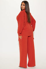 Caroline Cargo Long Sleeve Pant Set - Rust