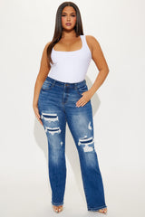 Getting It Right Stretch Ripped Bootcut Jeans - Dark Wash