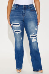 Getting It Right Stretch Ripped Bootcut Jeans - Dark Wash