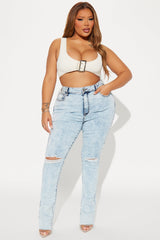 Best Stretch Ripped High Rise Bootcut Jeans - Acid Wash Denim