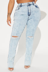 Best Stretch Ripped High Rise Bootcut Jeans - Acid Wash Denim