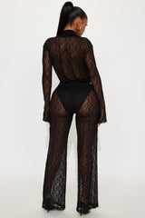 Hot Intentions Cowl Neck Lace Pant Set - Black