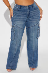 Devil In Disguise Cargo Straight Leg Jeans - Medium Wash