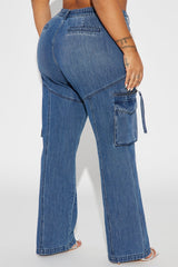 Devil In Disguise Cargo Straight Leg Jeans - Medium Wash