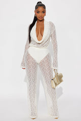 Hot Intentions Cowl Neck Lace Pant Set - Ivory
