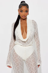 Hot Intentions Cowl Neck Lace Pant Set - Ivory