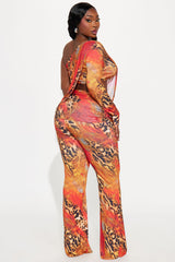 Nyla One Shoulder Leopard Pant Set - Orange/combo