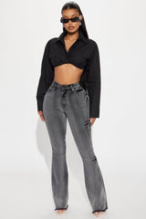 Highest Stakes Stretch Flare Jeans - Black Wash