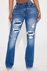 Getting It Right Stretch Ripped Bootcut Jeans - Dark Wash