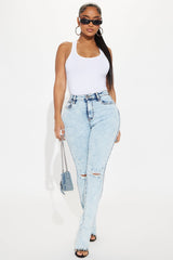 Best Stretch Ripped High Rise Bootcut Jeans - Acid Wash Denim