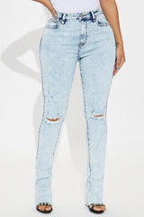 Best Stretch Ripped High Rise Bootcut Jeans - Acid Wash Denim