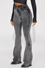 Tall Highest Stakes Stretch Flare Jeans - Black Wash
