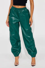 Valencia Faux Leather Cargo Jogger - Hunter