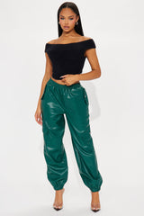 Valencia Faux Leather Cargo Jogger - Hunter