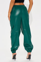 Valencia Faux Leather Cargo Jogger - Hunter