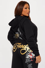 Ed Hardy Swallow Bird Zip Front Hoodie - Black