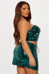 Party Sequin Tube Top Mini Skirt Set - Emerald