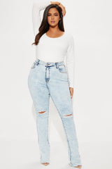 Tall Best Stretch Ripped High Rise Bootcut Jeans - Acid Wash Denim