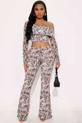 Sylvia Off Shoulder Embellished Snake Pant Set - Black/combo