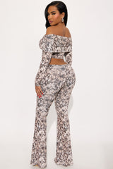Sylvia Off Shoulder Embellished Snake Pant Set - Black/combo