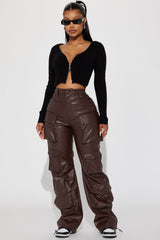 City Is Mine Faux Leather Cargo Pant - Chocolate