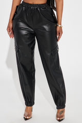 Valencia Faux Leather Cargo Jogger - Black