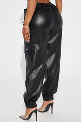 Valencia Faux Leather Cargo Jogger - Black