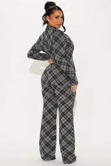 Lady Boss Plaid Blazer Pant Set - Black/combo