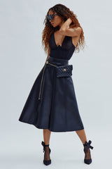 Don't Forget Faux Leather Midi Skirt - Black