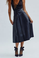 Don't Forget Faux Leather Midi Skirt - Black