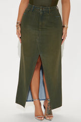Lone Pine Coated Denim Maxi Skirt - Olive