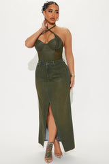 Lone Pine Coated Denim Maxi Skirt - Olive