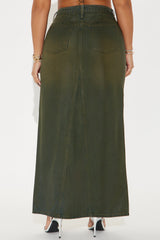 Lone Pine Coated Denim Maxi Skirt - Olive