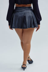 Hey There Pleated Faux Leather Mini Skirt - Black